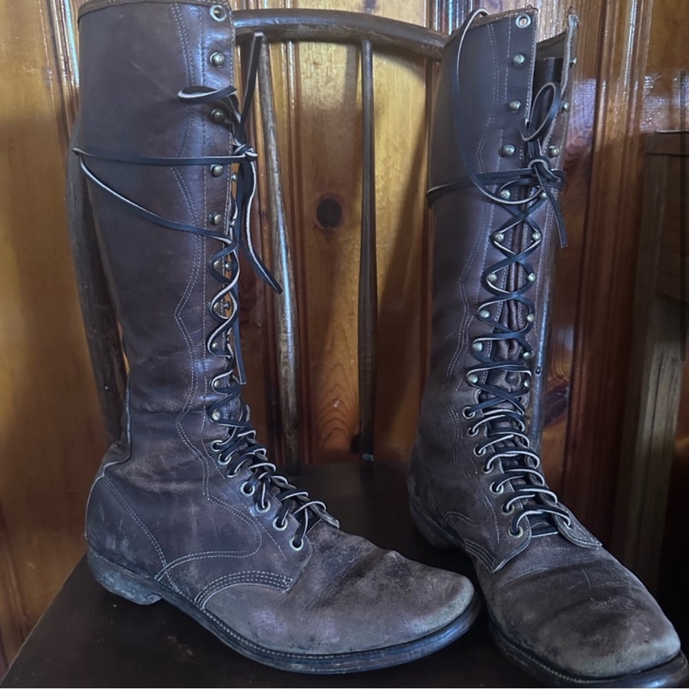 chippewa • vintage antique lace up knee high leather boots welted soles